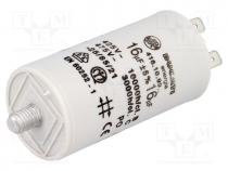 Capacitor  motors, run, 16uF, 425VAC, Ø36x70mm, -25....85C, 5%