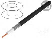 Wire  coaxial, RG174U, stranded, CCS, PVC, black, 100m, Øcable  2.6mm