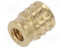 Threaded insert, brass, without coating, M2,5, L  5.2mm