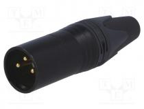 Plug, XLR, male, PIN  3, straight, for cable, soldering, 16A, 3.5÷8mm