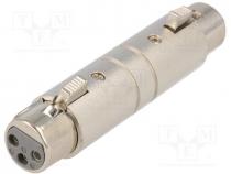 Coupler, XLR female,both sides, PIN  3, silver, straight