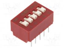 Switch  DIP-SWITCH, Poles number  5, 0.1A/50VDC, Pos  2, -40....85C