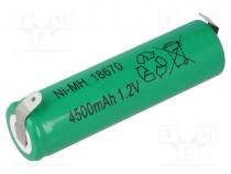 Re-battery  Ni-MH, 4/3A,4/3R23, 1.2V, 4500mAh, soldering lugs