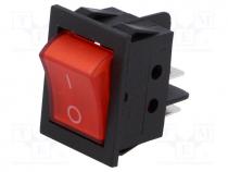ROCKER, DPST, Pos  2, OFF-ON, 15A/250VAC, red, neon lamp, 35m