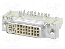 Connector  DVI-I, socket, MicroCross DVI, PIN  29, gold flash, THT