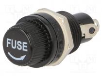 Fuse holder, cylindrical fuses, 5x20mm, 10A, 250V, on panel