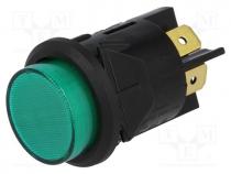 Switch  push-button, Pos  2, DPST-NO, 16A/250VAC, 16A/28VDC, green