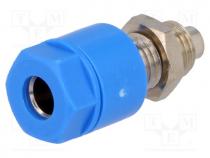 Socket, 4mm banana, 36A, 60VDC, Cutout  Ø8mm, blue, nickel plated