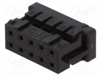 Plug, wire-board, female, DF11, 2mm, PIN  10, w/o contacts, straight