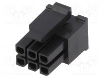 Plug, wire-board, female, Micro-Fit 3.0, 3mm, PIN  6, w/o contacts