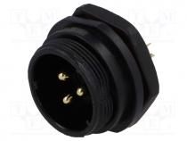 SP21, socket, male, PIN  3, IP68, soldering, 500V, 4mm2, 30A, -25÷85C