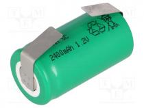 Re-battery  Ni-MH, SubC, 1.2V, 2400mAh, soldering lugs, Ø22x44mm