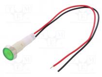 Indicator  LED, flat, 110VDC, 110VAC, Cutout  Ø10mm, 200mm leads