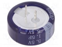 Supercapacitor, THT, 1.5F, 5.5VDC, 20%, Ø20.5x7.6mm, -25....70C