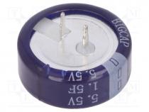 Supercapacitor, THT, 1.5F, 5.5VDC, 20%, Ø20.5x7.6mm, -25÷70C