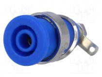 Socket, 4mm banana, 32A, blue, nickel plated, on panel,screw