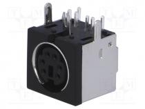 Socket, DIN mini, female, PIN  6, THT, angled 90