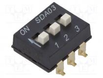 Switch  DIP-SWITCH, Poles number  3, ON-OFF, 0.025A/24VDC, Pos  3
