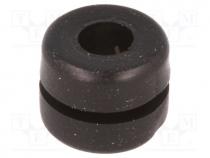 Grommet, Ømount.hole  6mm, Øhole  4mm, PVC, black, -30....60C, UL94