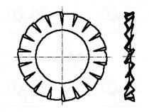 Washer, externally serrated, M3, D=6mm, h=0.4mm, spring steel