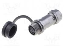 ST12, plug, female, PIN  9, IP67, 5÷8mm, 3A, soldering, for cable