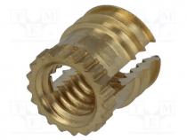Threaded insert, brass, without coating, M3, BN  1046, L  4.72mm