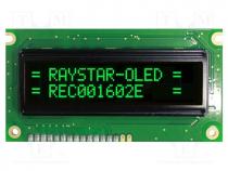 Display  OLED, alphanumeric, 16x2, Dim  84x44x10mm, green, PIN  16
