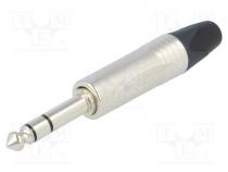 Plug, Jack 6,3mm, male, stereo, ways  3, straight, for cable, silver