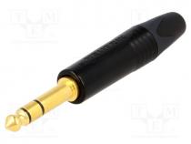 Plug, Jack 6,3mm, male, stereo, ways  3, straight, for cable, black