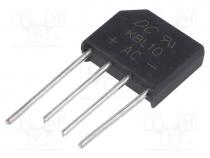 Bridge rectifier  single-phase, Urmax  1kV, If  4A, Ifsm  125A, flat