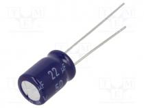 Capacitor  electrolytic, bipolar, THT, 22uF, 50VDC, Ø8x11.5mm, 20%