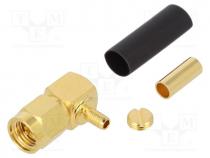 Plug, SMA, male, angled 90, 50, soldering, for cable, teflon