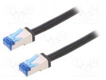 Patch cord, S/FTP, 6a, stranded, Cu, polyetylene, black, 10m, 26AWG