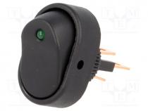 ROCKER, SPST, Pos  2, OFF-ON, 15A/24VDC, black, LED 24VDC, -20....85C