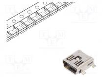 Socket, USB B mini, on PCBs, SMT,THT, PIN  5, horizontal, USB 2.0