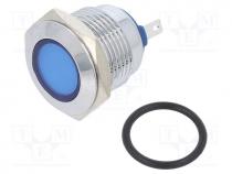 Indicator  LED, flat, blue, 24VDC, 24VAC, Ø16mm, brass, Body  silver
