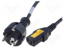 Cable, CEE 7/7 (E/F) plug,IEC C13 female, PVC, 2m, with locking