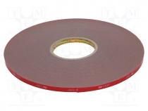 Tape  fixing, W  9mm, L  33m, Thk  1100um, acrylic, grey, max.230C