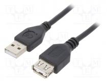 Cable, USB 2.0, USB A socket,USB A plug, gold-plated, 0.15m