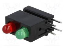LED, in housing, red/green, 3mm, No.of diodes  2, 20mA