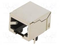 Socket, RJ45, PIN  8, shielded, Layout  8p8c, THT, angled 90