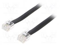 Cable  telephone, flat, RJ12 plug,both sides, 6m, black