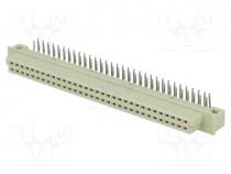 Plug, DIN 41612, type B, female, PIN  64, a+b, THT, angled 90