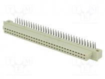 Plug, DIN 41612, type B, female, PIN  64, a+b, THT, angled 90