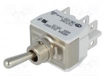 Switch  toggle, Pos  2, DPDT, ON-ON, 15A/250VAC, 15A/12VDC, -20....55C
