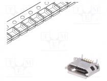 Socket, USB B micro, on PCBs, SMT,THT, PIN  5, horizontal, USB 2.0