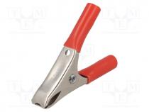 Crocodile clip, 15A, Grip capac  max.19mm, Overall len  58mm, red