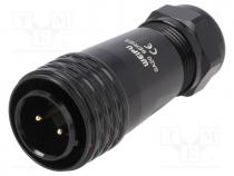 Plug, SA20, male, PIN  2, IP67, 8....12mm, 25A, soldering, for cable