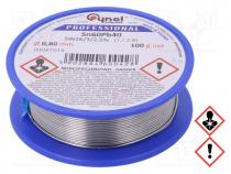 Soldering wire, Sn60Pb40, 0.8mm, 100g, lead-based, reel, 190C