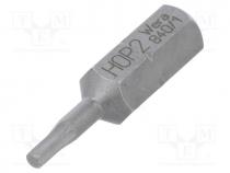 Screwdriver bit, hex key, HEX 2mm, Overall len  25mm